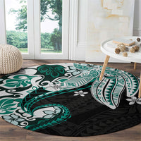 Monstera Plumeria Flowers Teal Round Carpet Polynesian Pattern LT01 - Polynesian Pride
