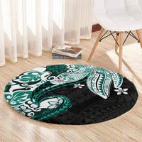 Monstera Plumeria Flowers Teal Round Carpet Polynesian Pattern LT01 - Polynesian Pride