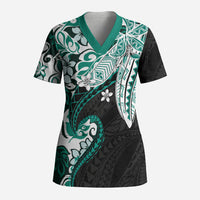 Monstera Plumeria Flowers Teal Scrub Top Polynesian Pattern LT01 Adult Teal - Polynesian Pride