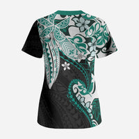 Monstera Plumeria Flowers Teal Scrub Top Polynesian Pattern LT01 - Polynesian Pride