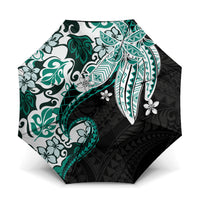 Monstera Plumeria Flowers Teal Umbrella Polynesian Pattern LT01 One Size Folded 11.42 inch Opened Diameter 37.4 inch Teal - Polynesian Pride