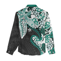 Monstera Plumeria Flowers Teal Women Casual Shirt Polynesian Pattern LT01 - Polynesian Pride