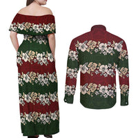 Hawaiian Hibiscus Christmas Color Couples Matching Off Shoulder Maxi Dress and Long Sleeve Button Shirt Unique LT01 - Polynesian Pride