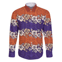 Hawaiian Hibiscus Family Matching Off The Shoulder Long Sleeve Dress and Hawaiian Shirt Orange and Purple Unique