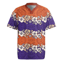 Hawaiian Hibiscus Rugby Jersey Orange and Purple Unique
