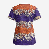 Hawaiian Hibiscus Scrub Top Orange and Purple Unique - Polynesian Pride