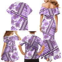 Hawaii Quilt Family Matching Mermaid Dress and Hawaiian Shirt Kakau Polynesian Pattern Lilac Version LT01 - Polynesian Pride