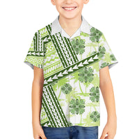 Hawaii Quilt Family Matching Off Shoulder Maxi Dress and Hawaiian Shirt Kakau Polynesian Pattern Olive Green Version LT01 Son's Shirt Green - Polynesian Pride