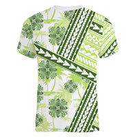 Hawaii Quilt Women V Neck T Shirt Kakau Polynesian Pattern Olive Green Version LT01 - Polynesian Pride