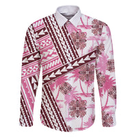 Hawaii Quilt Family Matching Puletasi Dress and Hawaiian Shirt Kakau Polynesian Pattern Mauve Pink Version LT01 Dad's Shirt - Long Sleeve Pink - Polynesian Pride