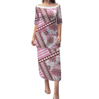Hawaii Quilt Family Matching Puletasi Dress and Hawaiian Shirt Kakau Polynesian Pattern Mauve Pink Version LT01 Mom's Dress Pink - Polynesian Pride