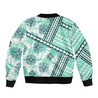 Hawaii Quilt Sleeve Zip Bomber Jacket Kakau Polynesian Pattern Teal Version LT01 - Polynesian Pride