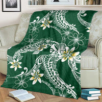 Polynesian Hawaiian Plumeria Tribal Pattern Blanket Green Version