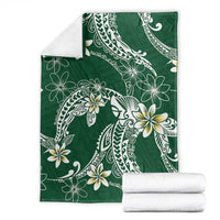 Polynesian Hawaiian Plumeria Tribal Pattern Blanket Green Version
