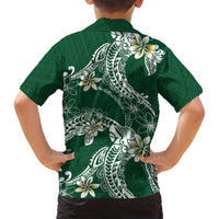 Polynesian Hawaiian Plumeria Tribal Pattern Family Matching Puletasi and Hawaiian Shirt Green Version