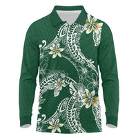 Polynesian Hawaiian Plumeria Tribal Pattern Long Sleeve Polo Shirt Green Version LT01 Green - Polynesian Pride