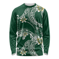 Polynesian Hawaiian Plumeria Tribal Pattern Long Sleeve Shirt Green Version