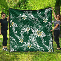 Polynesian Hawaiian Plumeria Tribal Pattern Quilt Green Version