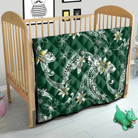Polynesian Hawaiian Plumeria Tribal Pattern Quilt Green Version