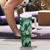 Polynesian Hawaiian Plumeria Tribal Pattern Tumbler With Handle Green Version