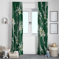 Polynesian Hawaiian Plumeria Tribal Pattern Window Curtain Green Version