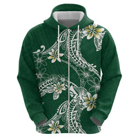 Polynesian Hawaiian Plumeria Tribal Pattern Zip Hoodie Green Version