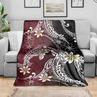 Polynesian Hawaiian Plumeria Tribal Pattern Blanket Special Wine Red Version