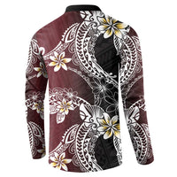 Polynesian Hawaiian Plumeria Tribal Pattern Button Sweatshirt Special Wine Red Version