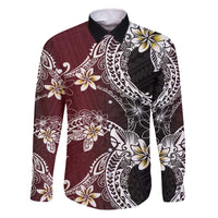 Polynesian Hawaiian Plumeria Tribal Pattern Family Matching Off The Shoulder Long Sleeve Dress and Hawaiian Shirt Special Wine Red Version