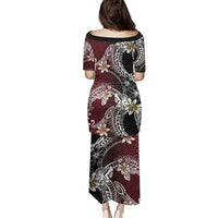 Polynesian Hawaiian Plumeria Tribal Pattern Family Matching Puletasi and Hawaiian Shirt Special Wine Red Version