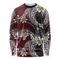 Polynesian Hawaiian Plumeria Tribal Pattern Long Sleeve Shirt Special Wine Red Version