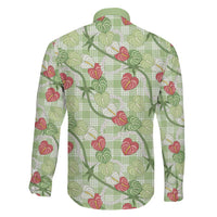 Anthurium Pikake Ti Leaf Palaka Family Matching Long Sleeve Bodycon Dress and Hawaiian Shirt Green Version