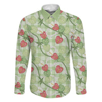 Anthurium Pikake Ti Leaf Palaka Family Matching Off The Shoulder Long Sleeve Dress and Hawaiian Shirt Green Version