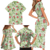 Anthurium Pikake Ti Leaf Palaka Family Matching Short Sleeve Bodycon Dress and Hawaiian Shirt Green Version