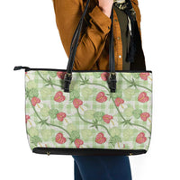 Anthurium Pikake Ti Leaf Palaka Leather Tote Bag Green Version LT01 - Polynesian Pride