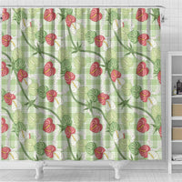 Anthurium Pikake Ti Leaf Palaka Shower Curtain Green Version LT01 - Polynesian Pride