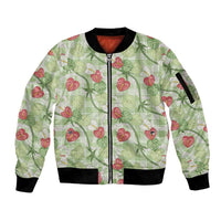 Anthurium Pikake Ti Leaf Palaka Sleeve Zip Bomber Jacket Green Version LT01 Unisex Green - Polynesian Pride