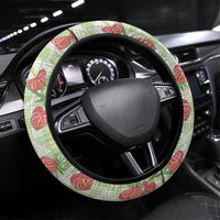Anthurium Pikake Ti Leaf Palaka Steering Wheel Cover Green Version LT01 Universal Fit Green - Polynesian Pride