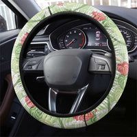 Anthurium Pikake Ti Leaf Palaka Steering Wheel Cover Green Version LT01 - Polynesian Pride
