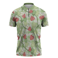 Anthurium Pikake Ti Leaf Palaka Zipper Polo Shirt Green Version