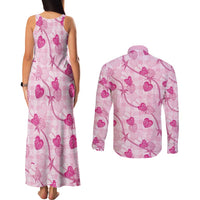 Anthurium Pikake Ti Leaf Palaka Couples Matching Tank Maxi Dress and Long Sleeve Button Shirt Pink Version