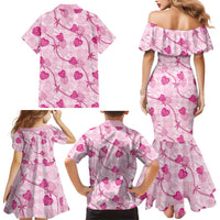 Anthurium Pikake Ti Leaf Palaka Family Matching Mermaid Dress and Hawaiian Shirt Pink Version