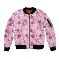Anthurium Pikake Ti Leaf Palaka Sleeve Zip Bomber Jacket Pink Version LT01 Unisex Pink - Polynesian Pride