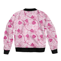 Anthurium Pikake Ti Leaf Palaka Sleeve Zip Bomber Jacket Pink Version LT01 - Polynesian Pride