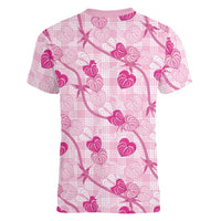 Anthurium Pikake Ti Leaf Palaka Women V-Neck T-Shirt Pink Version LT01 - Polynesian Pride