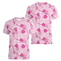Anthurium Pikake Ti Leaf Palaka Women V-Neck T-Shirt Pink Version LT01 - Polynesian Pride