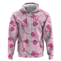 Anthurium Pikake Ti Leaf Palaka Zip Hoodie Pink Version