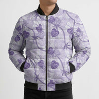 Anthurium Pikake Ti Leaf Palaka Bomber Puffer Jacket Purple Version