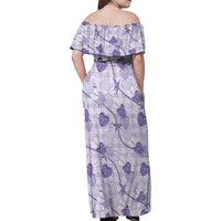 Anthurium Pikake Ti Leaf Palaka Family Matching Off Shoulder Maxi Dress and Hawaiian Shirt Purple Version