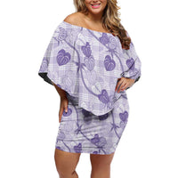Anthurium Pikake Ti Leaf Palaka Family Matching Off Shoulder Short Dress and Hawaiian Shirt Purple Version